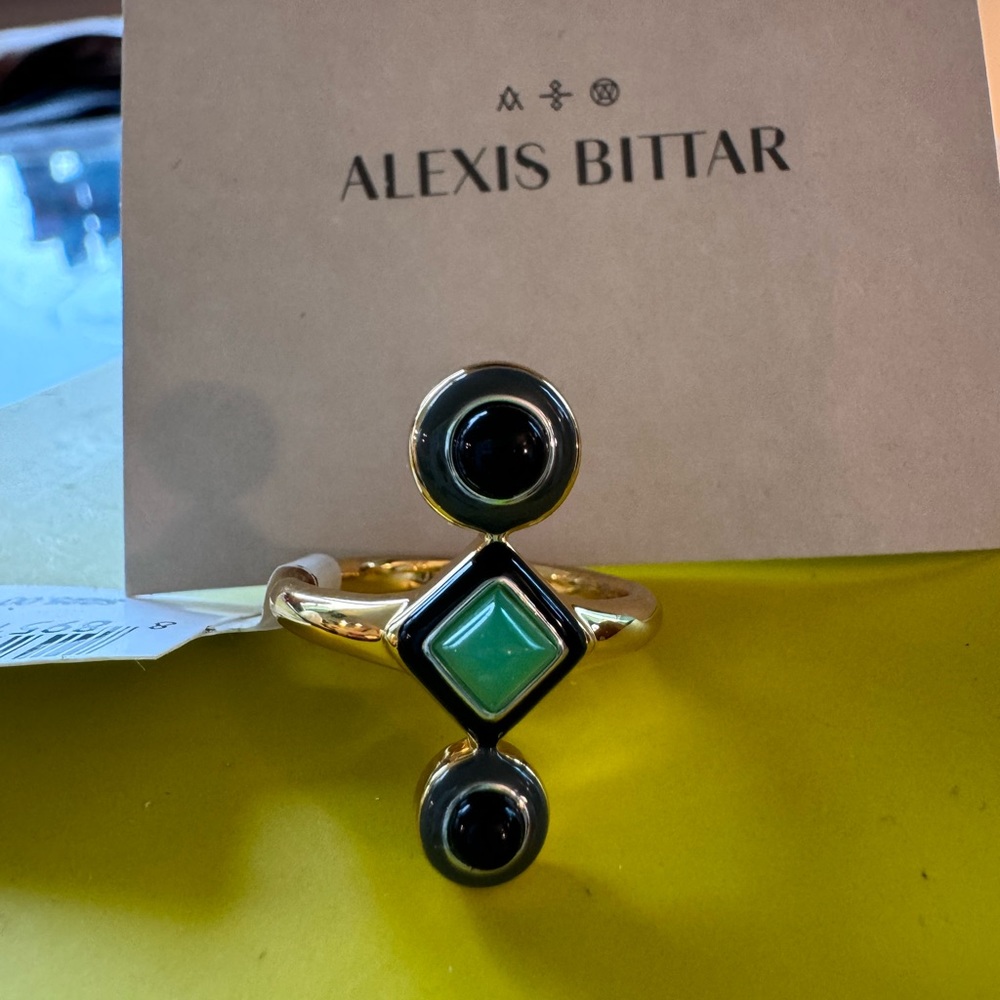 Alexis Bittar green and black deco style shield ring (size 8)